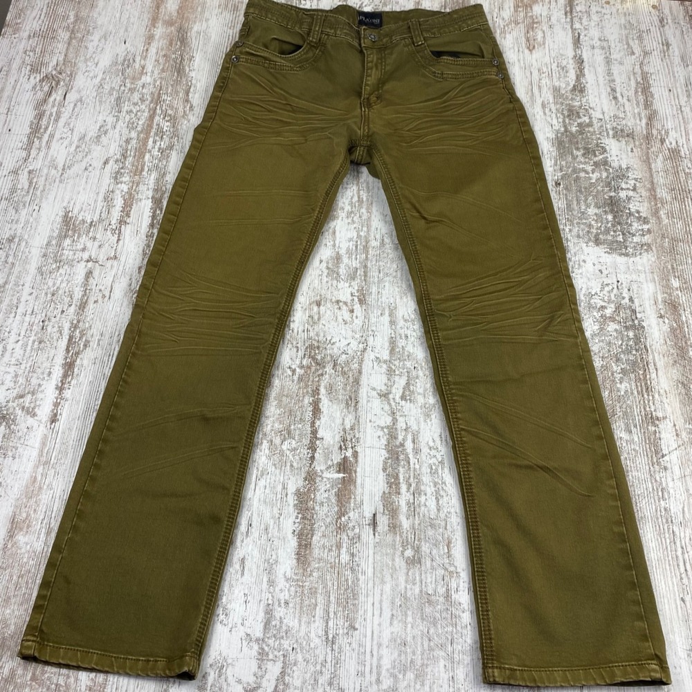 Platini Black Label Mens Mustard Yellow Whisker Wash Straight Leg Jeans 32x31